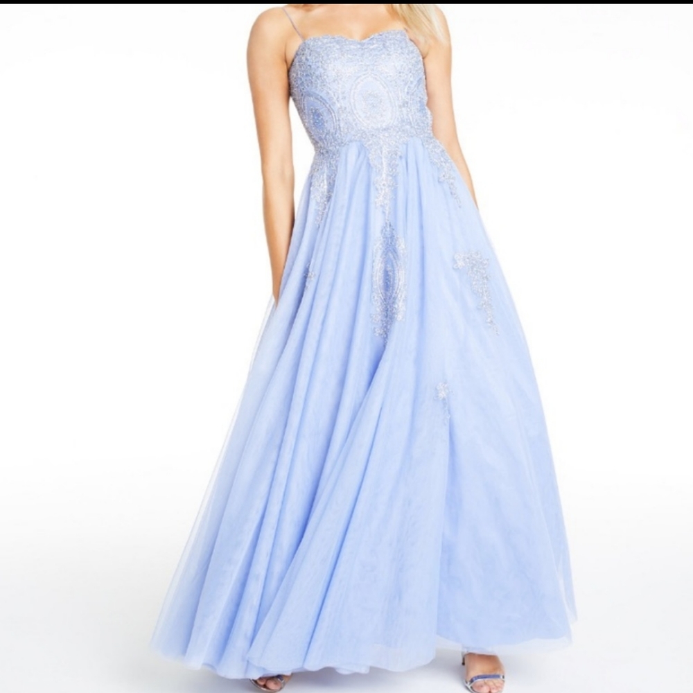 Say Yes to the Prom Women Blue Juniors Beaded Corset-Back Gown Dress Size 5